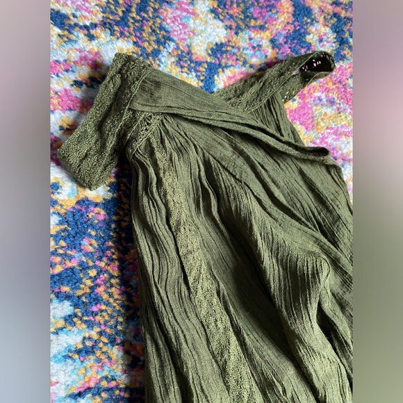 Wispy, mossy gauzy bohemian hippie cold-shoulder ribbon top Sz LRG cottage-core - Picture 4 of 6